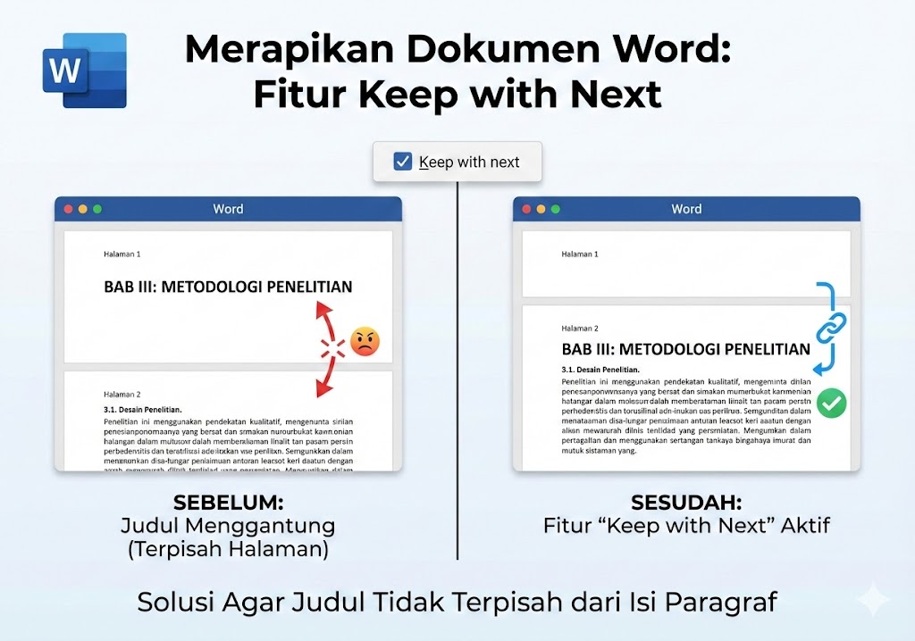 Cara Mengatasi Judul Bab Terpisah dari Paragraf di Word Fitur Keep