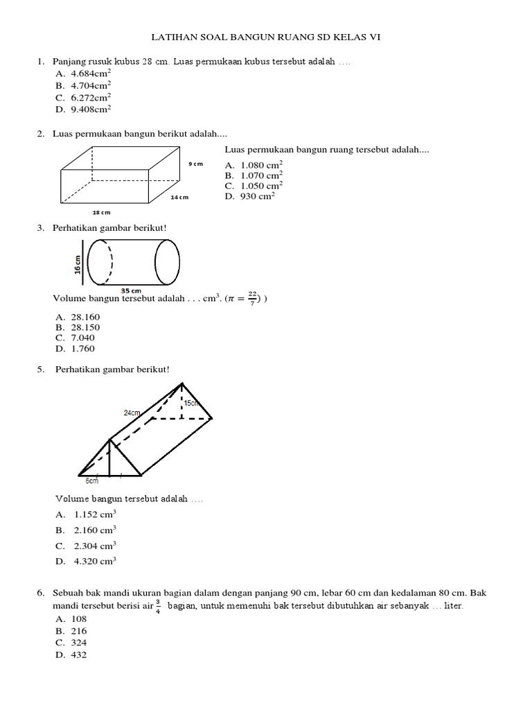 Soal Matematika Kelas 5 Bangun Ruang - Piffle me