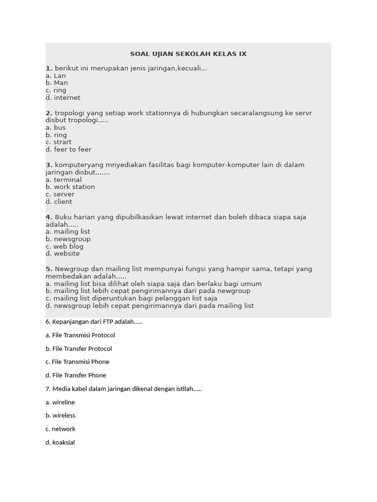 Soal Ujian Sekolah Kelas Ix PDF