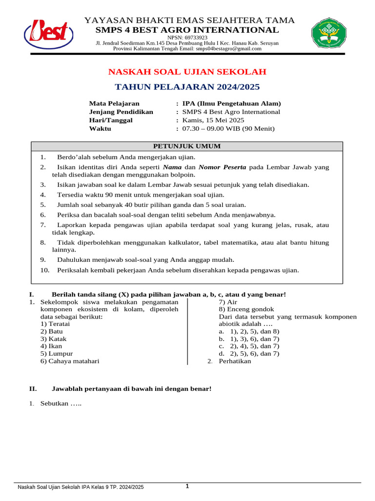 5 Soal Ujian Sekolah Kelas IX yang Wajib Tahu Sebelum Terlambat