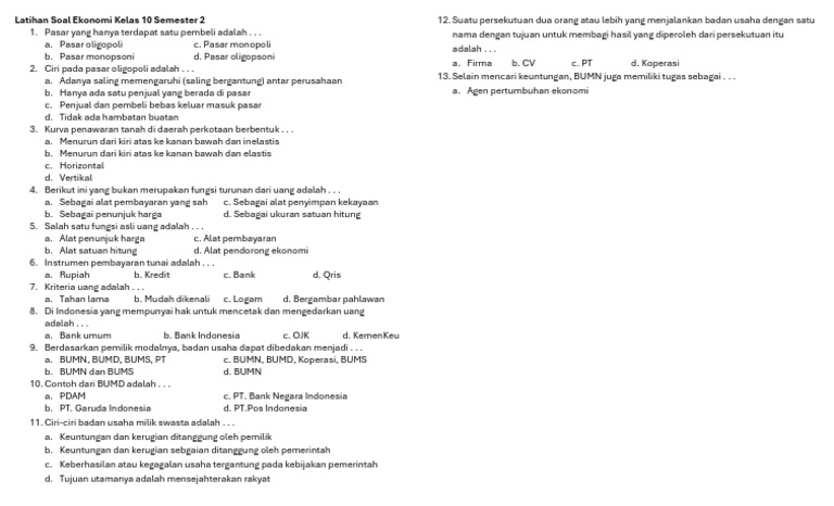 7 Contoh Latihan Soal Ekonomi Kelas 10 Semester 2 yang Wajib Tahu 7 Contoh Latihan Soal Ekonomi Kelas 10 Semester 2 yang Wajib Tahu