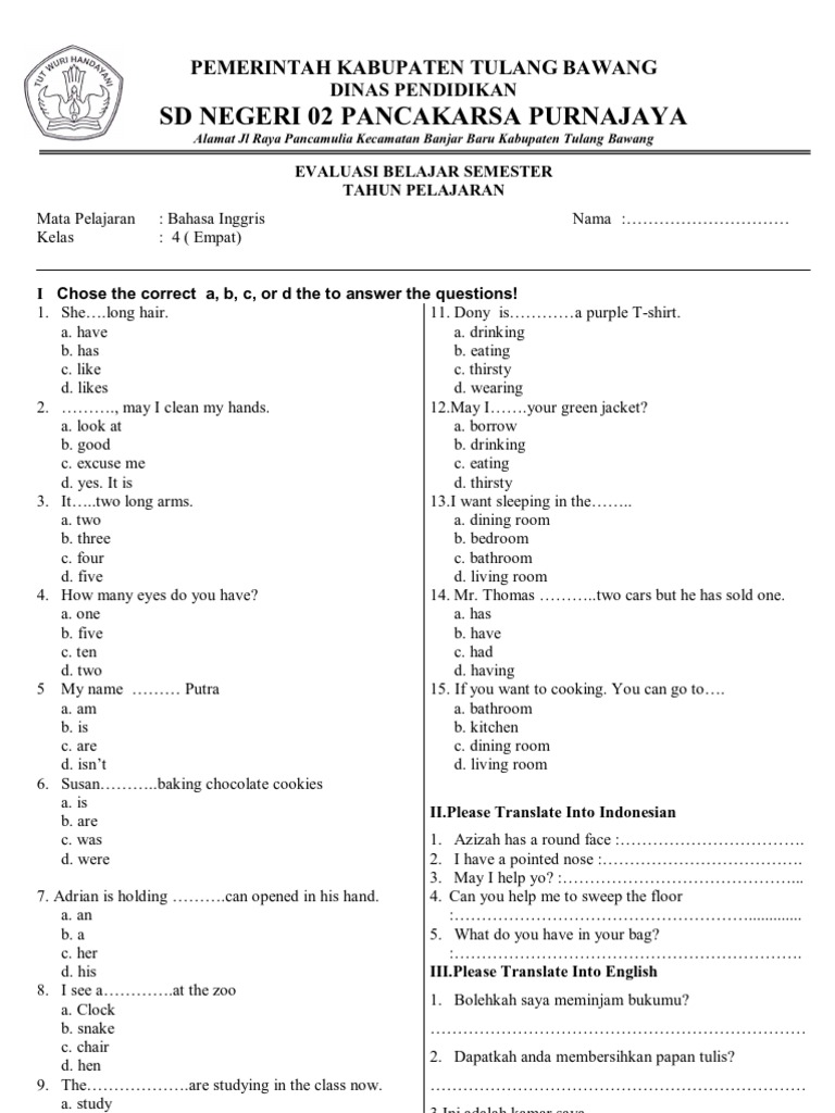 Rahasia Nilai Sempurna 7 Latihan Soal Bahasa Inggris Kelas 4 Semester 2 PDF Wajib Coba