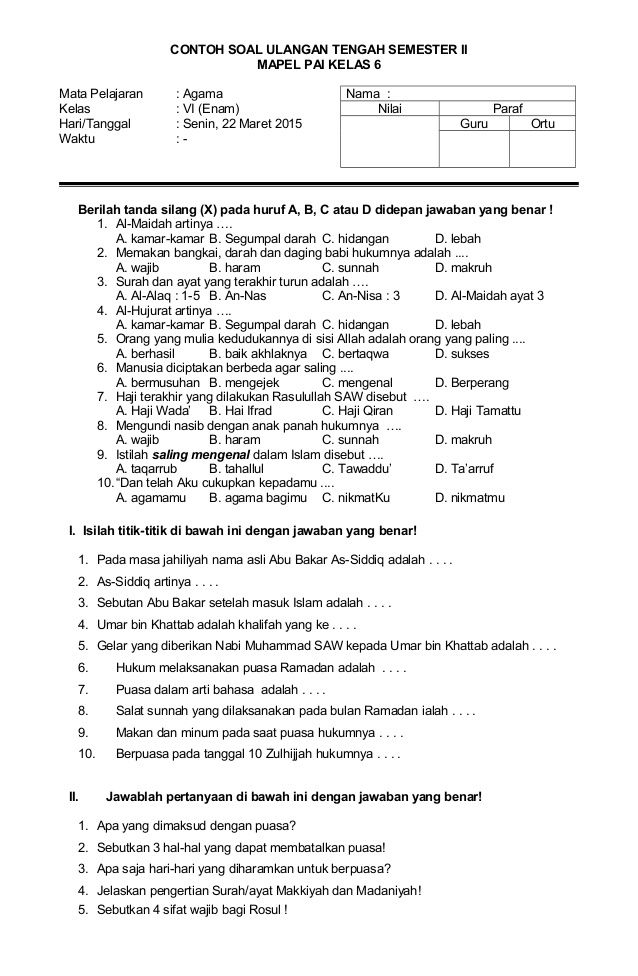 Ternyata 5 Soal Ujian Sekolah Agama Islam Kelas 6 yang Paling Sering Muncul