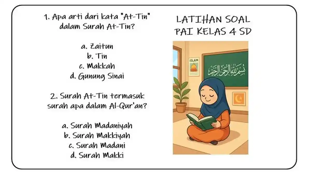 10 Soal PAI Kelas 4 Semester 2 Mari Mengaji dan Mengkaji QS At-Tin dan