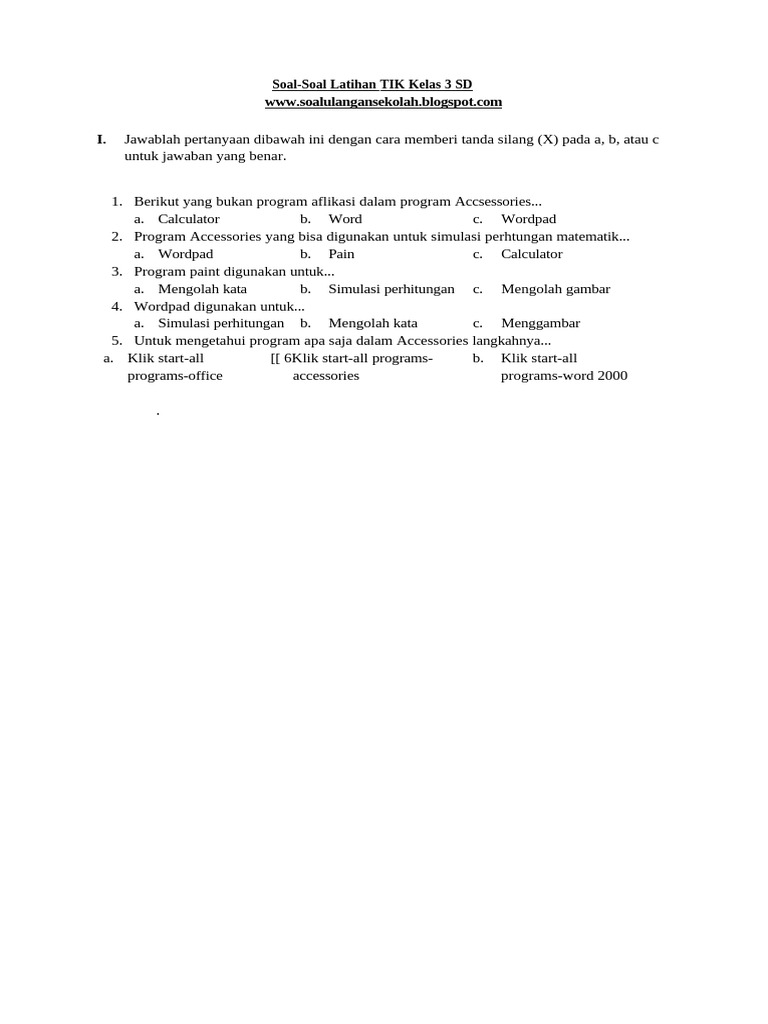 Soal Latihan TIK Kelas 3 SD PDF