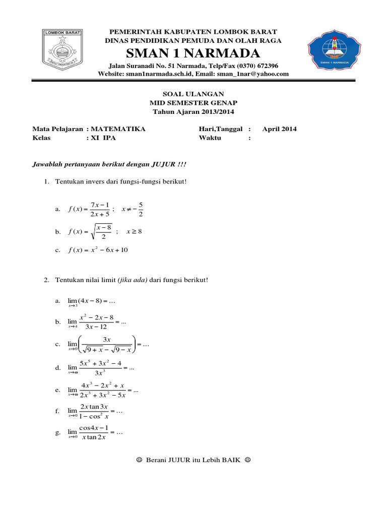 Contoh Soal Matematika Kelas 11 Semester 2 Dalchaebi