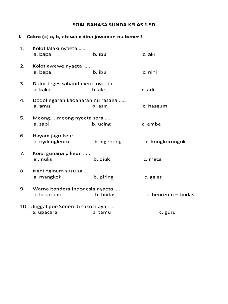 5 Soal Bahasa Sunda Kelas 4 Semester 2 yang Wajib Dikuasai Siswa