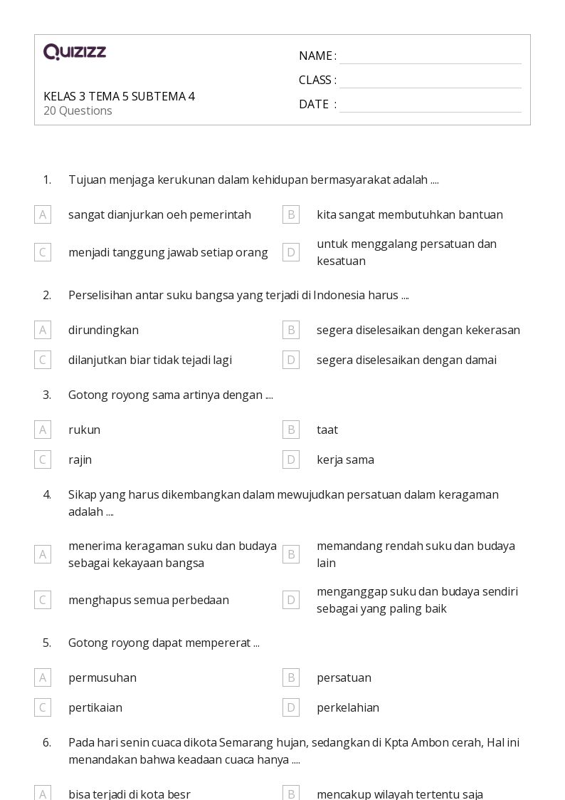 Ternyata Ini Soal Kelas 3 Tema 5 Subtema 4 yang Paling Banyak Dicari