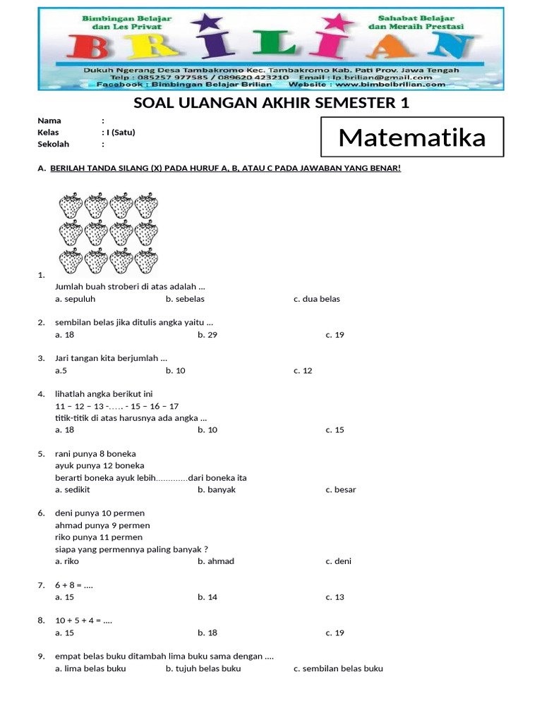 Ternyata Soal PTS Semester 2 Kelas 3 dari Bimbel Brilian Ini Kunci Nilai 100!
