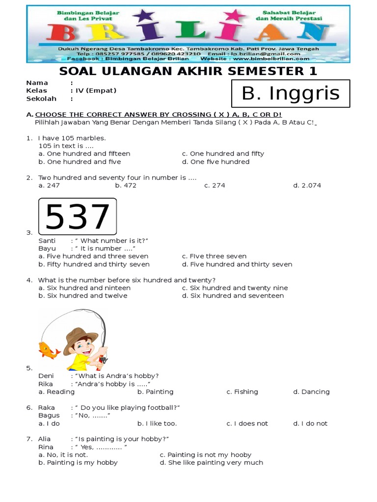 soal uts bahasa inggris kelas 4 semester 1 soal uts bahasa inggris kelas 4 semester 1