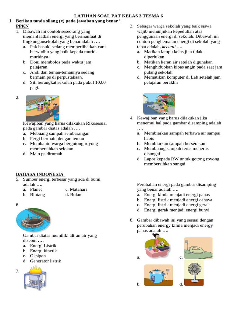 Latihan Soal PAT Kelas 3 Tema 6 dan 7 PDF Latihan Soal PAT Kelas 3 Tema 6 dan 7 PDF