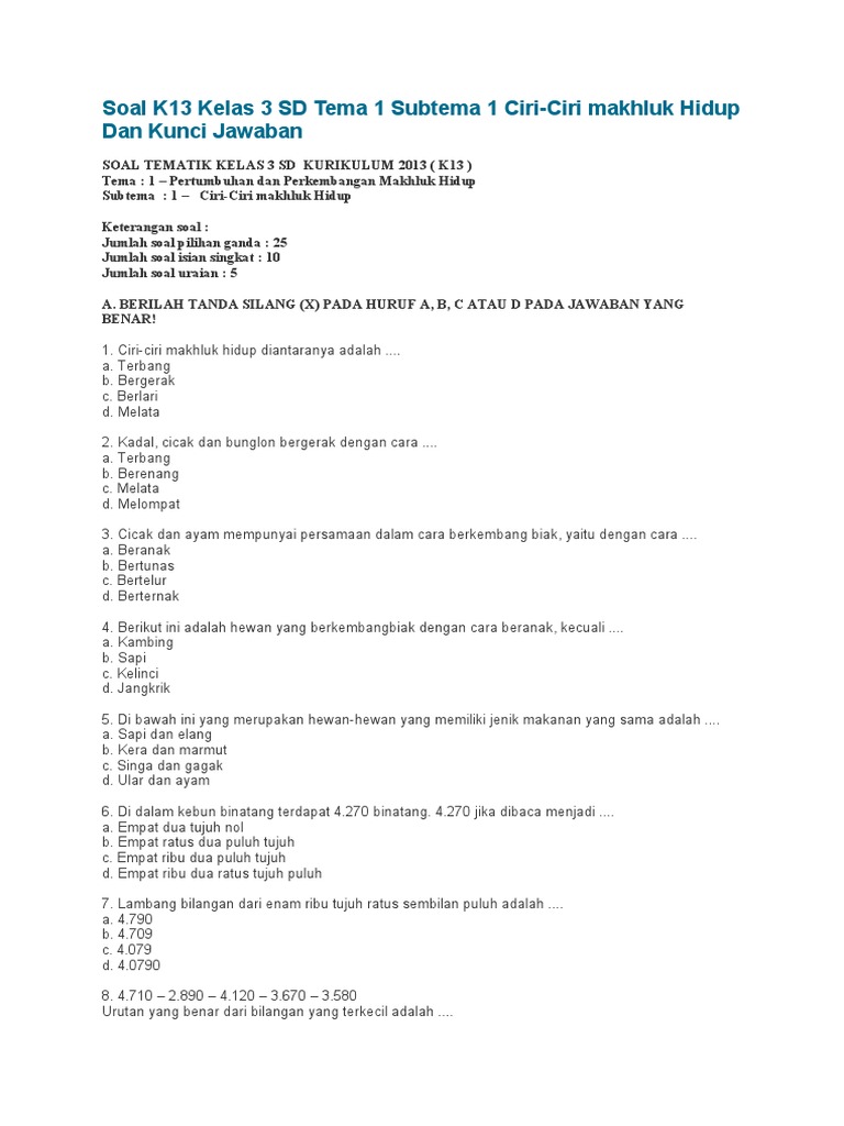Soal Tematik Kelas 3 SD Tema 1 K13 PDF Memasak Makanan Anggur Soal Tematik Kelas 3 SD Tema 1 K13 PDF Memasak Makanan Anggur