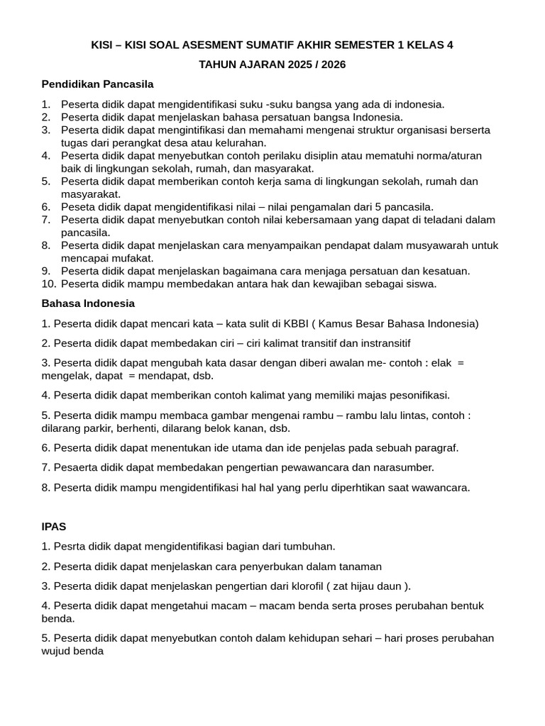 Akhirnya Terungkap Kisi Kisi Soal UAS Tema 1 Kelas 4 yang Sering Muncul, Wajib Dipelajari Sebelum Ujian