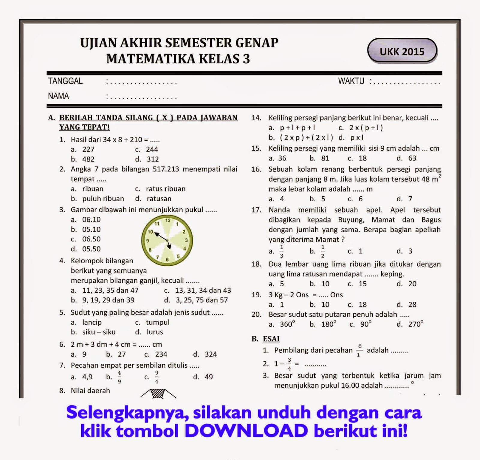 Rahasia Lulus STS dengan Bank Soal UKK Matematika Kelas 4 Kurikulum 2013