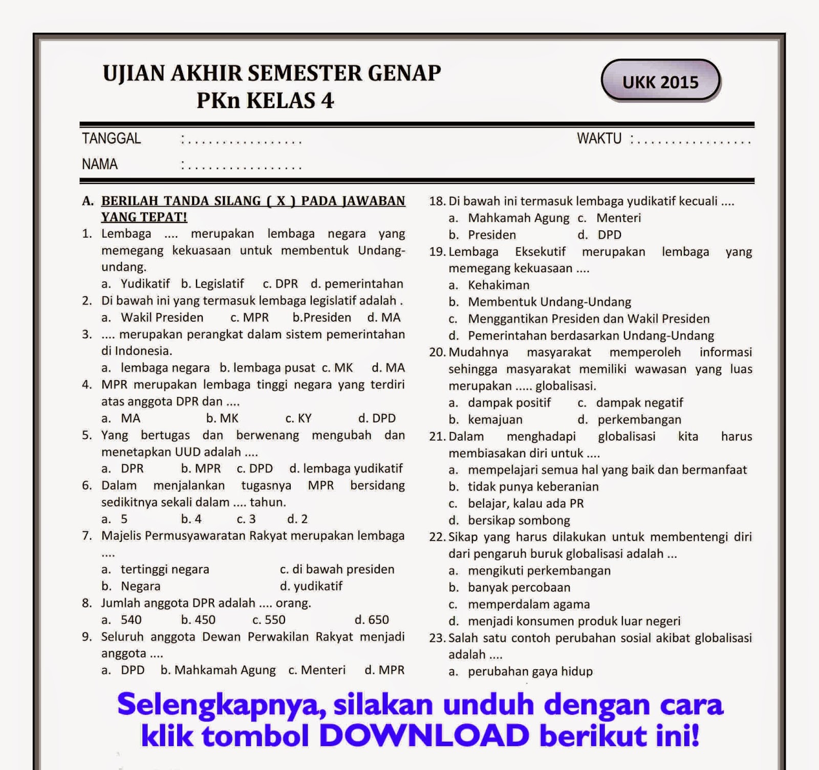Kisi-kisi soal Uts Kelas 1 Sd Kurikulum 2013 Semester 2 Kisi-kisi soal Uts Kelas 1 Sd Kurikulum 2013 Semester 2