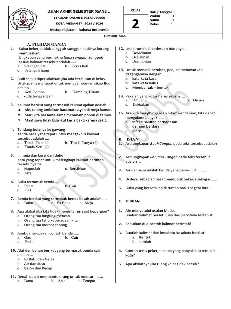 10 Contoh Soal UAS Kelas 2 SD Semester 2 Terbaru 2026 Beserta Kunci Jawaban yang Wajib Dipelajari 10 Contoh Soal UAS Kelas 2 SD Semester 2 Terbaru 2026 Beserta Kunci Jawaban yang Wajib Dipelajari