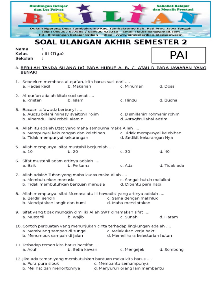 10 Contoh Soal UAS Kelas 3 SD Semester 2 PDF Paling Lengkap dengan Kunci Jawaban Terbaru 2026 10 Contoh Soal UAS Kelas 3 SD Semester 2 PDF Paling Lengkap dengan Kunci Jawaban Terbaru 2026