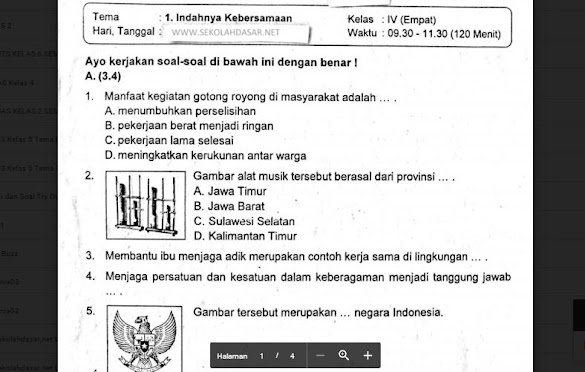 Soal Ulangan Kelas 4 Tema 1 Indahnya Kebersamaan Soal Ulangan Kelas 4 Tema 1 Indahnya Kebersamaan