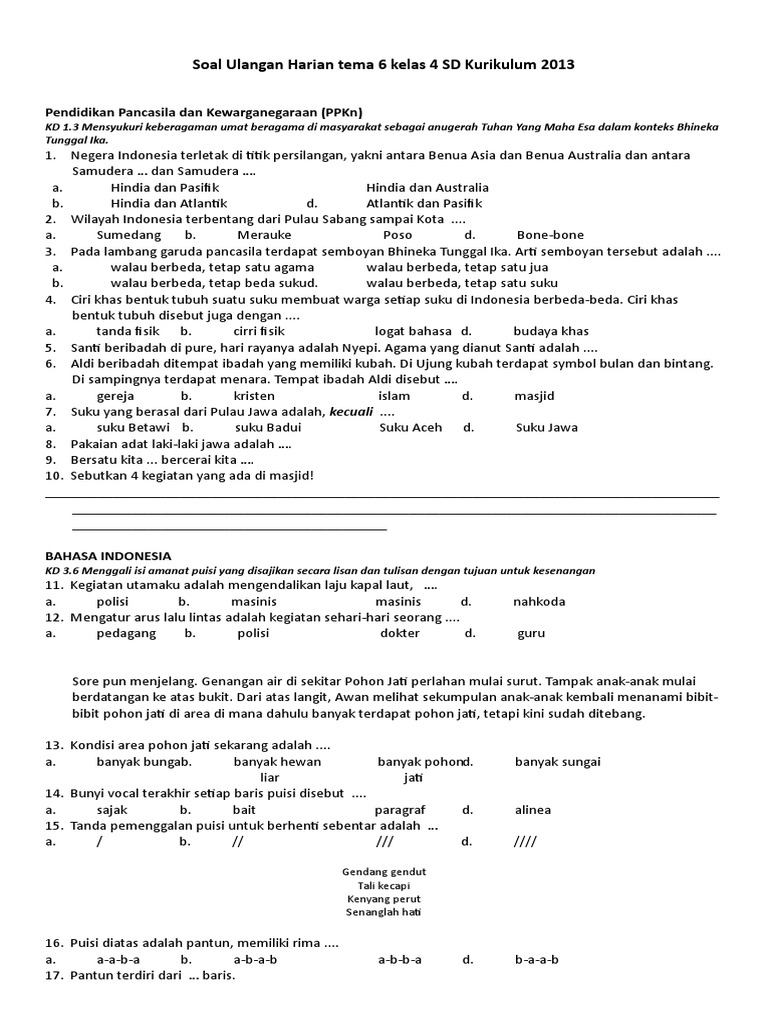 Akhirnya 5 Cara Kuasai Tema 6 Kelas 4 dengan download kumpulan soal uh tema 6 kelas 4