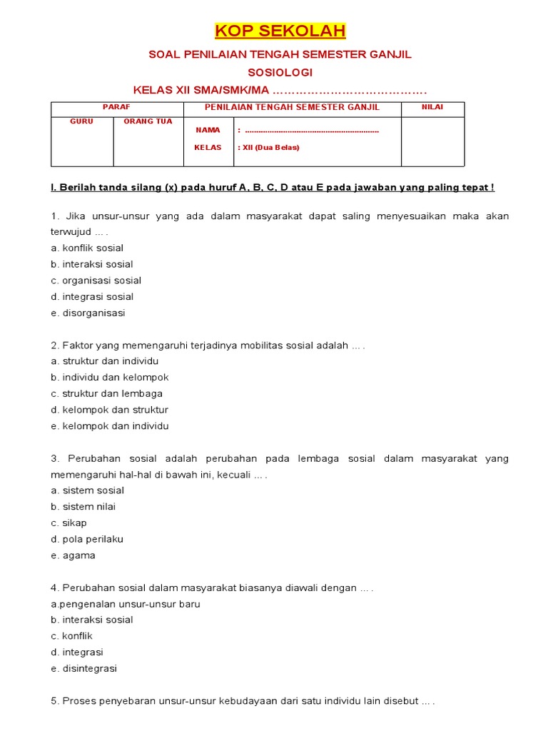 Akhirnya Tahu Juga: 10 Contoh Soal UAS Sosiologi Semester 1 Kelas XII yang Sering Muncul dan Wajib Kamu Pelajari Akhirnya Tahu Juga: 10 Contoh Soal UAS Sosiologi Semester 1 Kelas XII yang Sering Muncul dan Wajib Kamu Pelajari