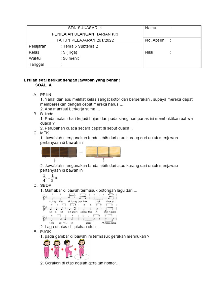 Download Kumpulan Soal Ulangan Harian Kelas 3 Tema 5 K13, Rahasia Siapkan Anak Lulus Ujian