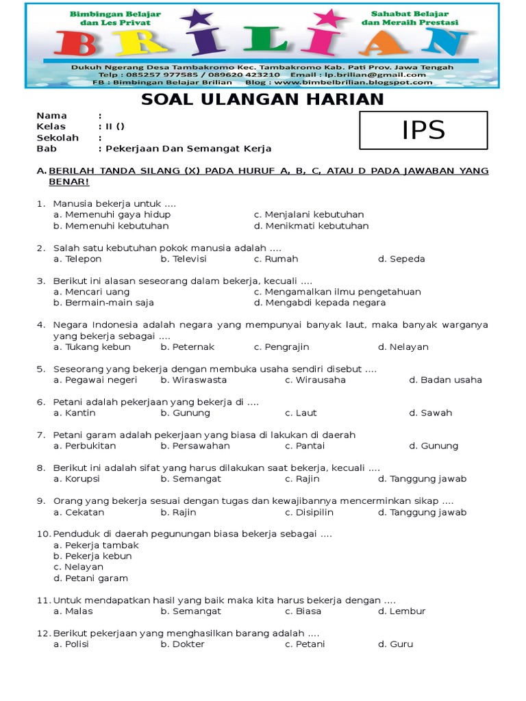 Soal Ips Kelas 3 Jenis Jenis Pekerjaan Kumpulan Kerjaan - Riset Soal Ips Kelas 3 Jenis Jenis Pekerjaan Kumpulan Kerjaan - Riset