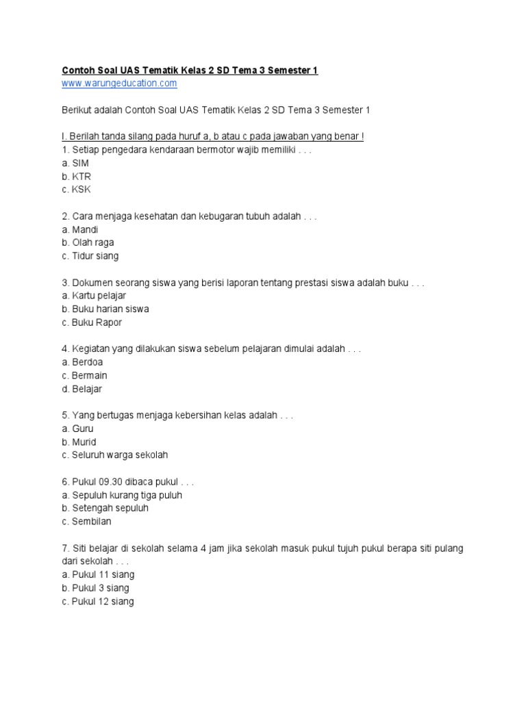 Ternyata Ini Dia Kumpulan Contoh Soal UAS Kelas 2 Tema 3 Kurikulum 2013 yang Wajib Dipelajari Siswa Sebelum Ujian Ternyata Ini Dia Kumpulan Contoh Soal UAS Kelas 2 Tema 3 Kurikulum 2013 yang Wajib Dipelajari Siswa Sebelum Ujian