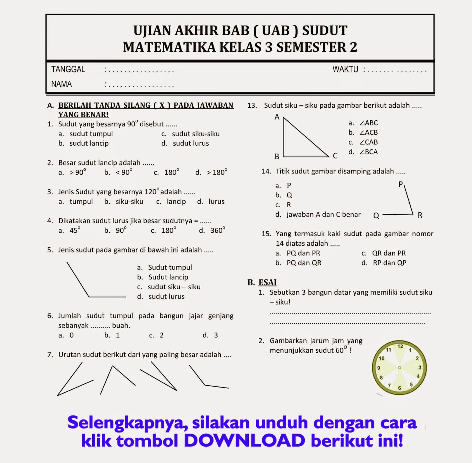 Ternyata Ini Rahasia Kisi Kisi Soal Matematika Kelas 3 SD Semester 2, Wajib Download Sebelum Terlambat Ternyata Ini Rahasia Kisi Kisi Soal Matematika Kelas 3 SD Semester 2, Wajib Download Sebelum Terlambat