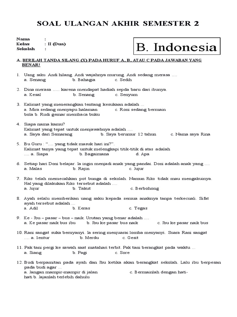 Wajib Tahu 7 Contoh Soal UAS Kelas 2 Semester 2 Tematik yang Sering Muncul di Ujian