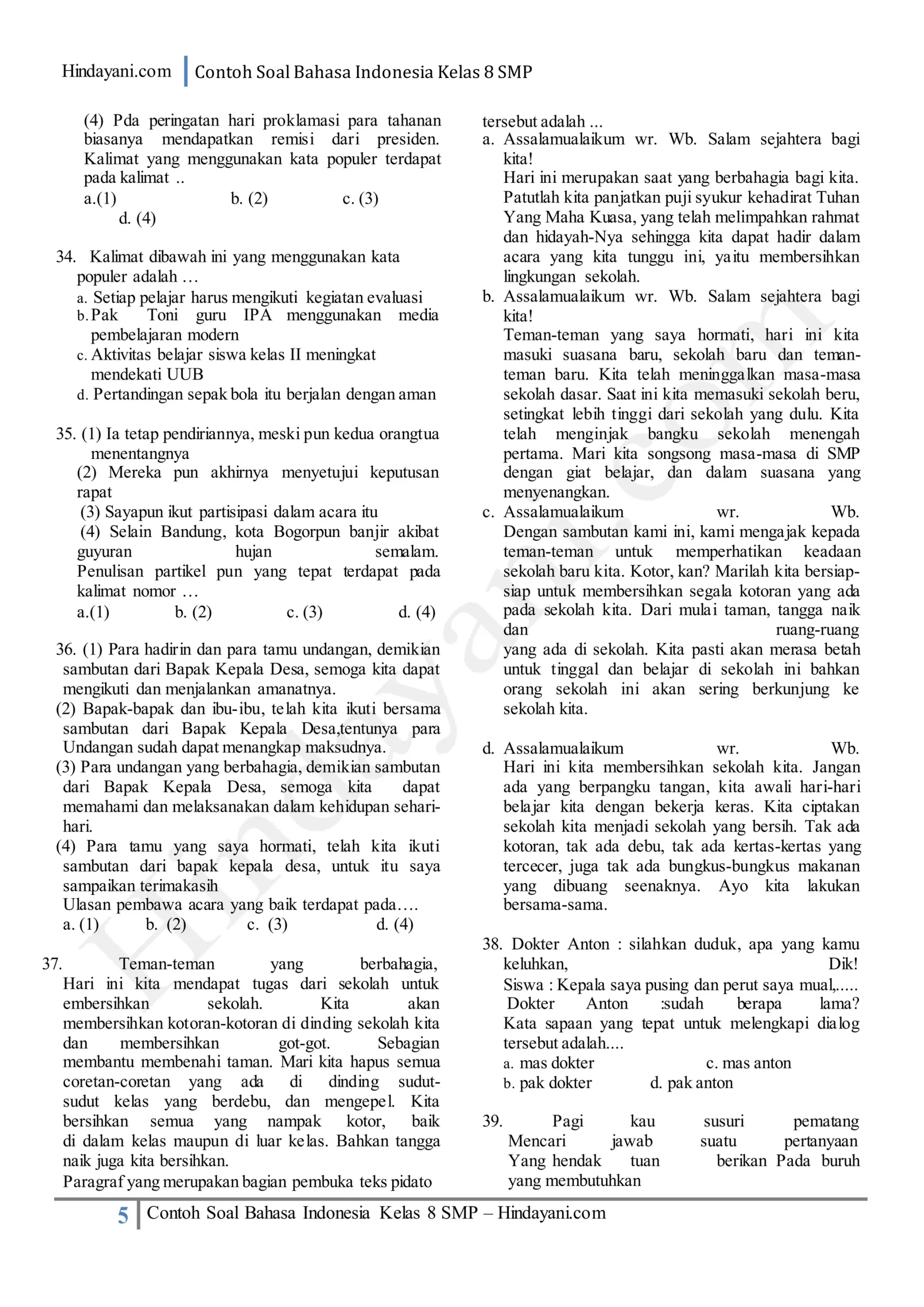 contoh soal uas smp bahasa indonesia kelas 8 semester 1 contoh soal uas smp bahasa indonesia kelas 8 semester 1