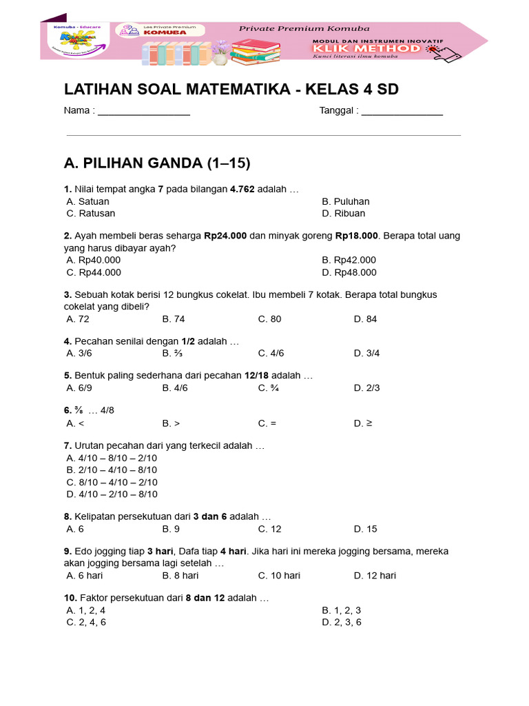 20 Soal OMI IPAS Kelas 4 SD 2026, download latihan soal kelas 4 sd Sekarang! 20 Soal OMI IPAS Kelas 4 SD 2026, download latihan soal kelas 4 sd Sekarang!