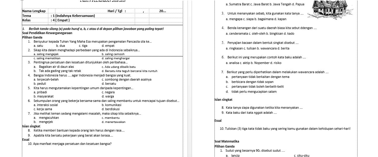 7 Rahasia Menguasai contoh soal uas tema 1 kelas 4 semester 1 kurtilas Ujian Dimulai