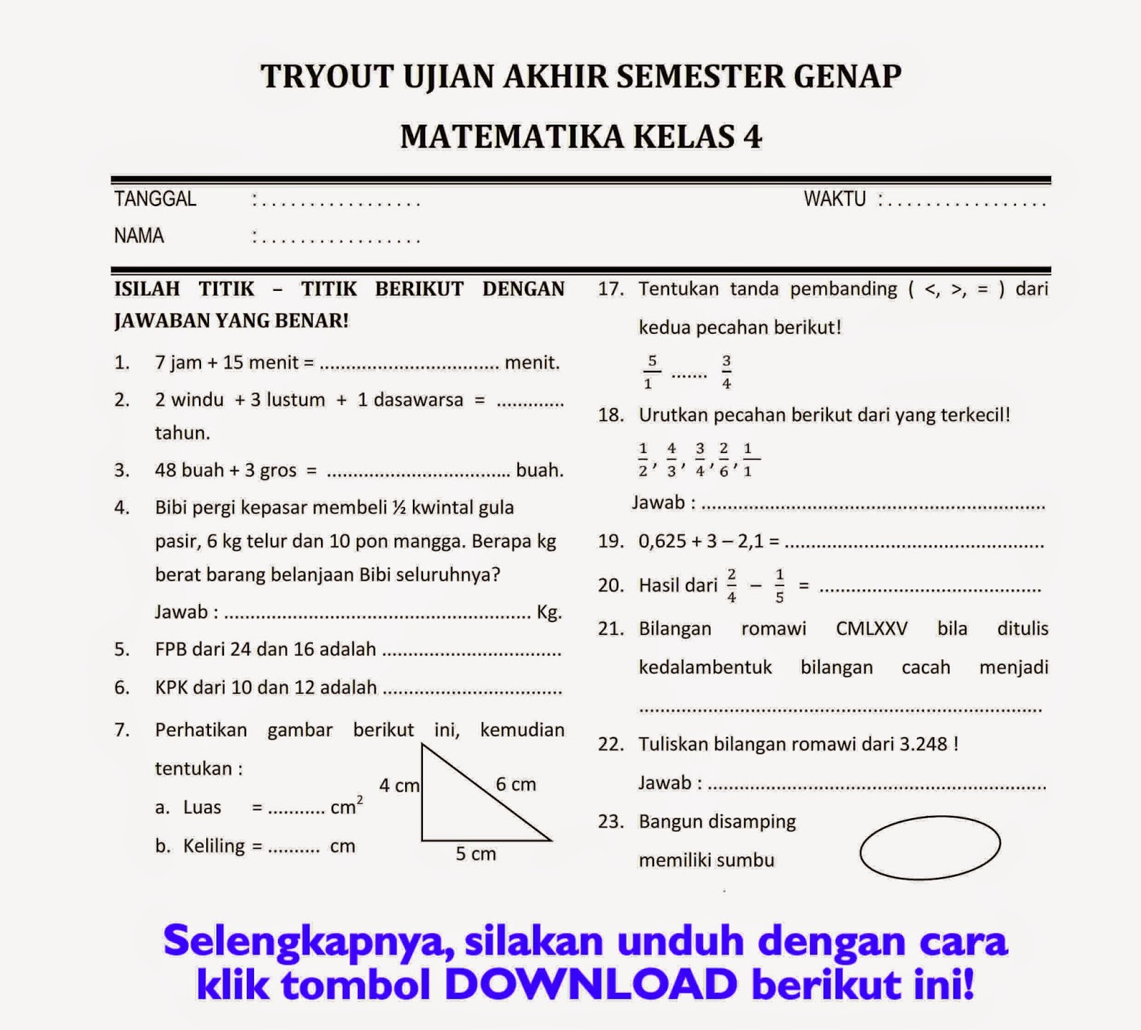 Rahasia Sukses! download kumpulan soal ujian semester 1 matematika kelas 4 sd Sekarang Rahasia Sukses! download kumpulan soal ujian semester 1 matematika kelas 4 sd Sekarang