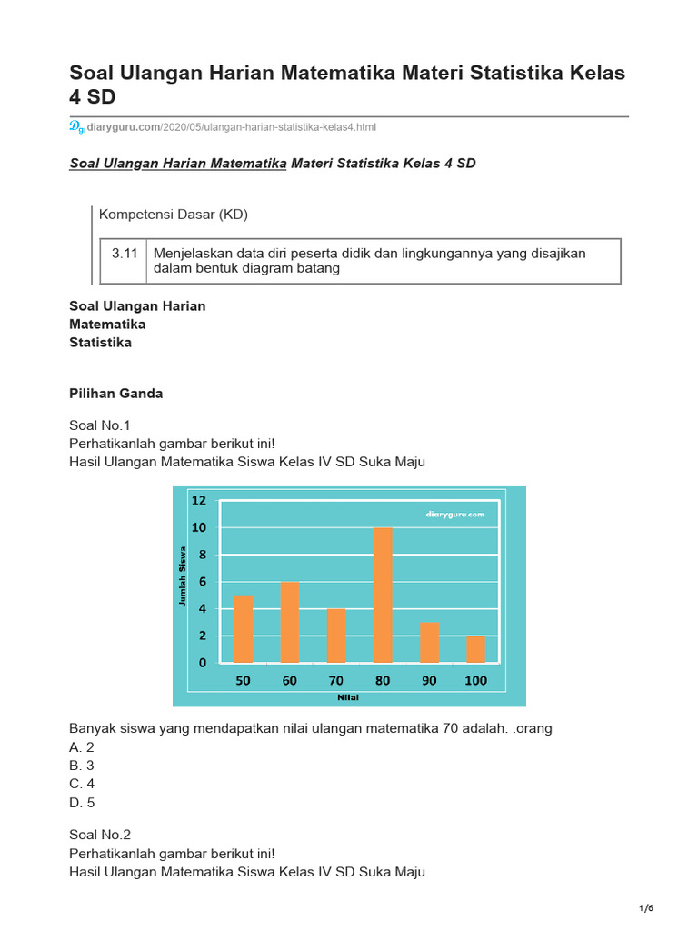 Soal Statistika Kelas 4 SD PDF Soal Statistika Kelas 4 SD PDF