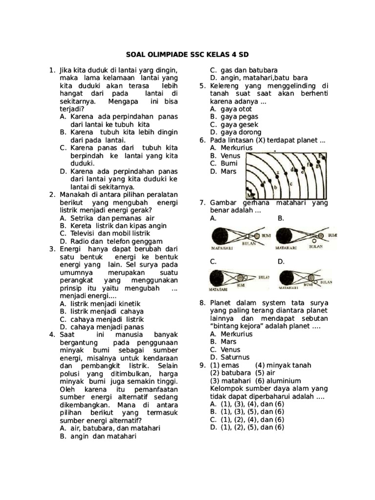 Soal Olimpiade SSC Kelas 4 SD PDF Soal Olimpiade SSC Kelas 4 SD PDF