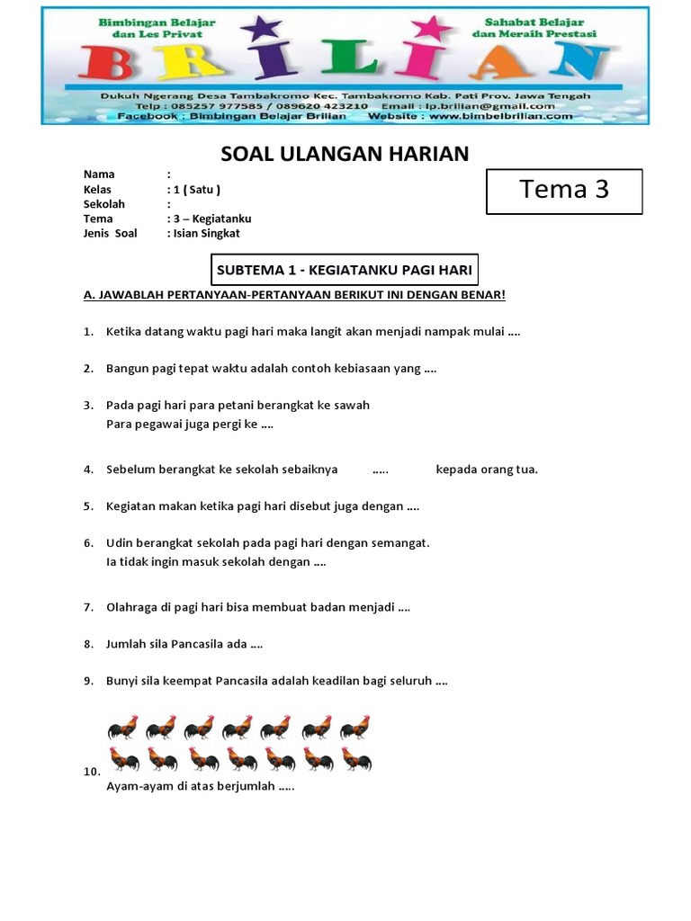 7 Bocoran soal semester ganjil tema 3 kelas 1 sd k13 yang Wajib Tahu Sebelum Ujian 7 Bocoran soal semester ganjil tema 3 kelas 1 sd k13 yang Wajib Tahu Sebelum Ujian
