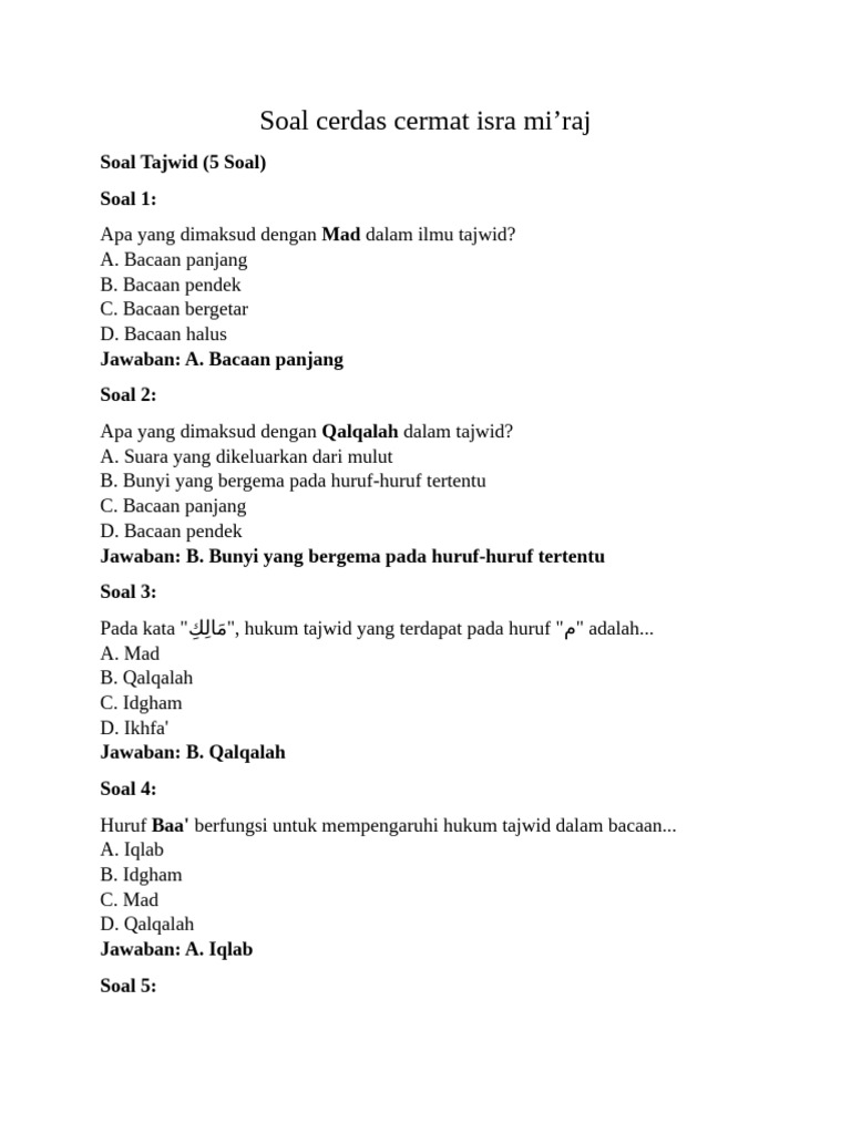 Latihan Seru Soal Pilihan Ganda Kelas 4 Tentang Isra Mi’raj yang Wajib Diketahui Siswa Latihan Seru Soal Pilihan Ganda Kelas 4 Tentang Isra Mi’raj yang Wajib Diketahui Siswa
