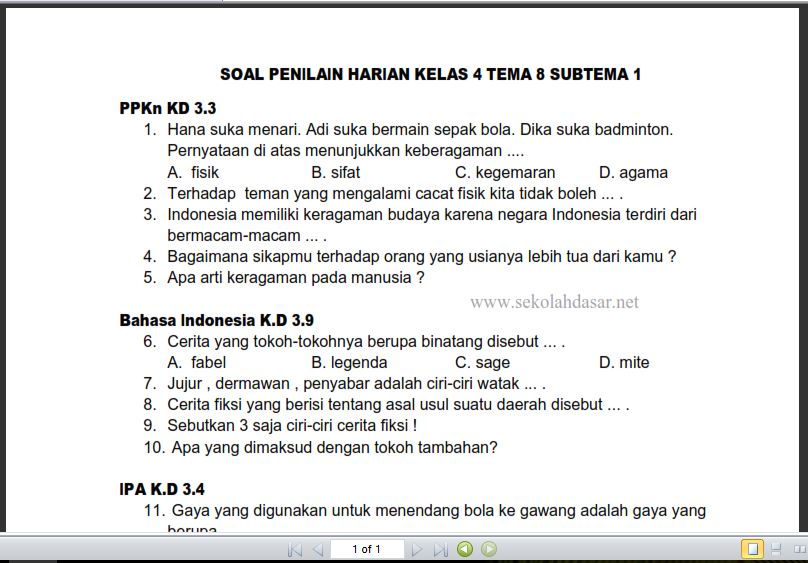 Latihan Soal Pilihan Ganda Kelas 4 Tema 8 Subtema 1 Ini Wajib Tahu Agar Nilai Bagus