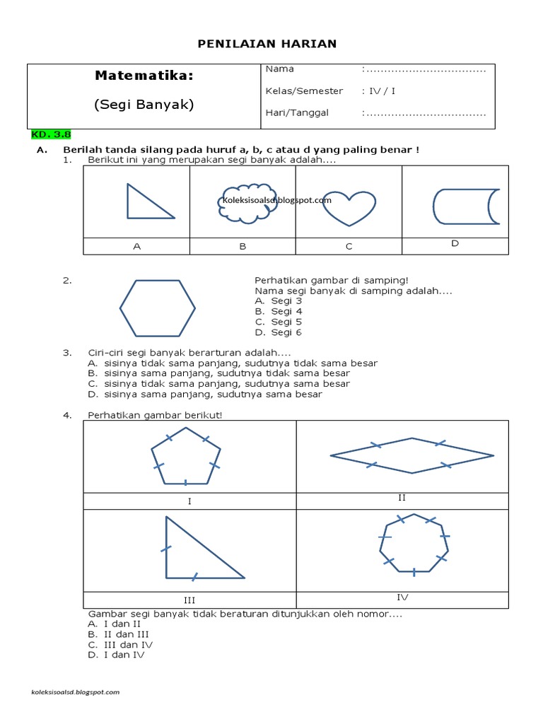 Rahasia Cepat Jawab Soal Pilihan Ganda Matematika Segi Banyak Kelas 4 SD Terbukti Ampuh