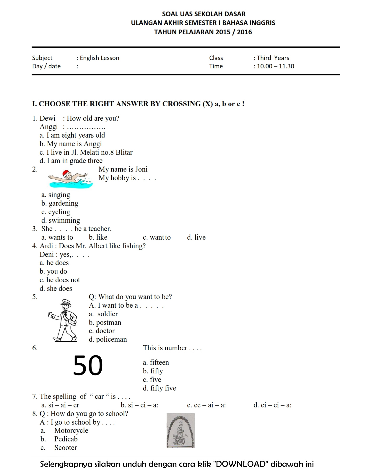 Rahasia Nilai Sempurna dengan Kumpulan Soal Semester 2 Kelas 3 SD Bahasa Inggris Terbaru Rahasia Nilai Sempurna dengan Kumpulan Soal Semester 2 Kelas 3 SD Bahasa Inggris Terbaru