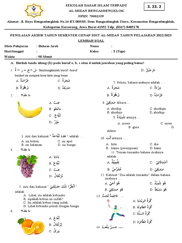 Rahasia Skor Sempurna Kerjakan Soal Semester Genab Pelajaran Bahasa Arab Kelas 3 MI Rahasia Skor Sempurna Kerjakan Soal Semester Genab Pelajaran Bahasa Arab Kelas 3 MI