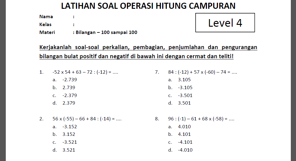Ternyata Ini Rahasia Cepat Jawab Soal Pilihan Ganda Operasi Hitung Bilangan Kelas 4 Ternyata Ini Rahasia Cepat Jawab Soal Pilihan Ganda Operasi Hitung Bilangan Kelas 4