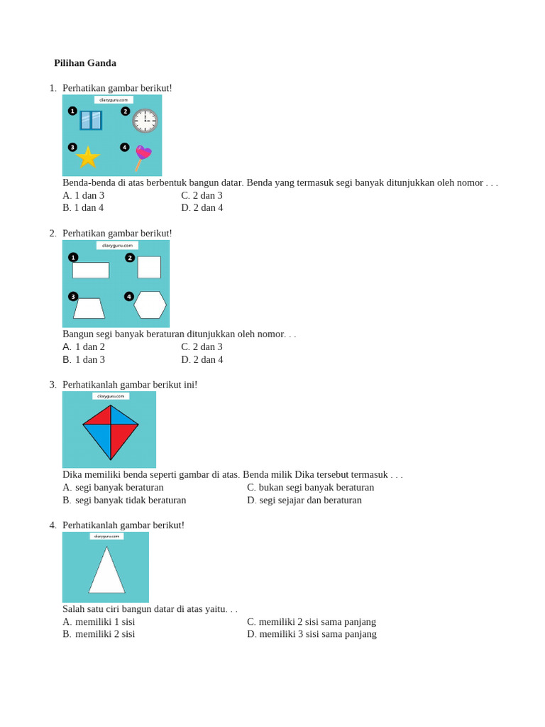 Wajib Tahu 10 Contoh Soal Pilihan Ganda Matematika Kelas 4 Tentang Bangun Datar Terbaru Wajib Tahu 10 Contoh Soal Pilihan Ganda Matematika Kelas 4 Tentang Bangun Datar Terbaru