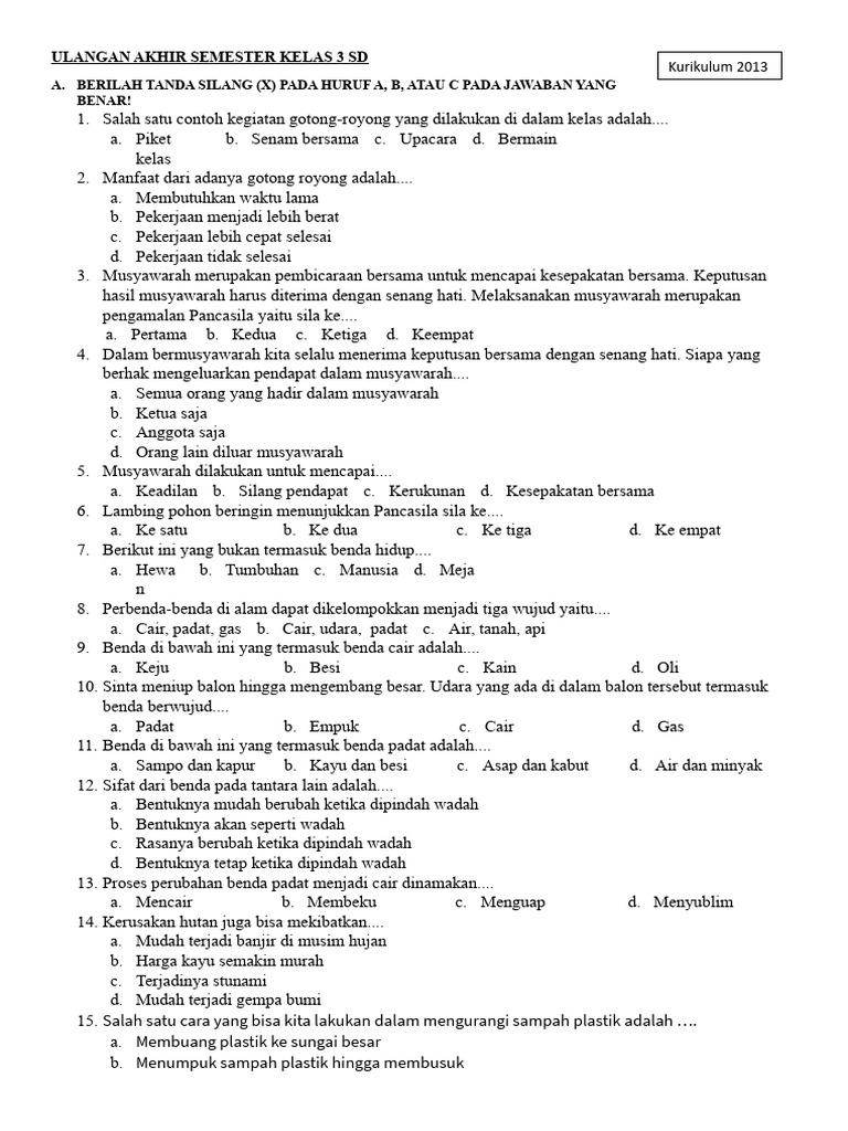 Wajib Tahu Bocoran Soal Semester Akhir SD Kelas 3 Kurikulum 2013 Agar Nilai Sempurna Wajib Tahu Bocoran Soal Semester Akhir SD Kelas 3 Kurikulum 2013 Agar Nilai Sempurna